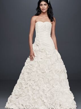 Galina Signature Strapless Cream Floral Wedding Ball Gown Dress